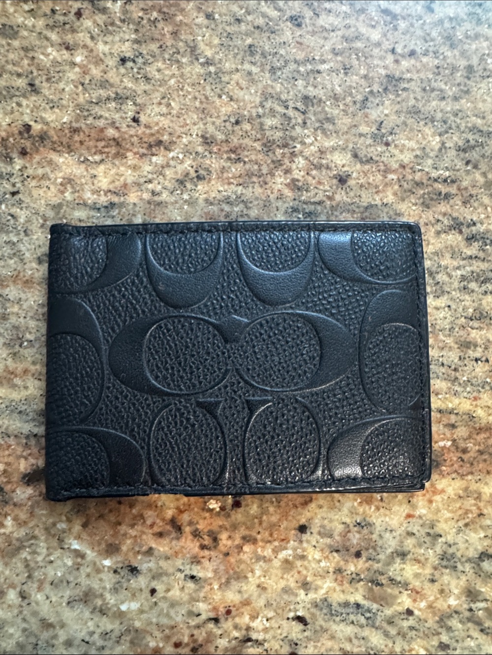 Coach Black Embossed Signature Leather Card & Key Holder
